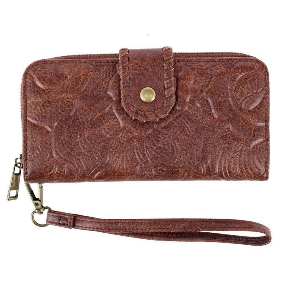CTM Women's Floral Embossed Premium Faux LeatherWristlet Wallet